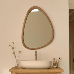 Berah Getah Miroir organique en teck massif 75x60 cm