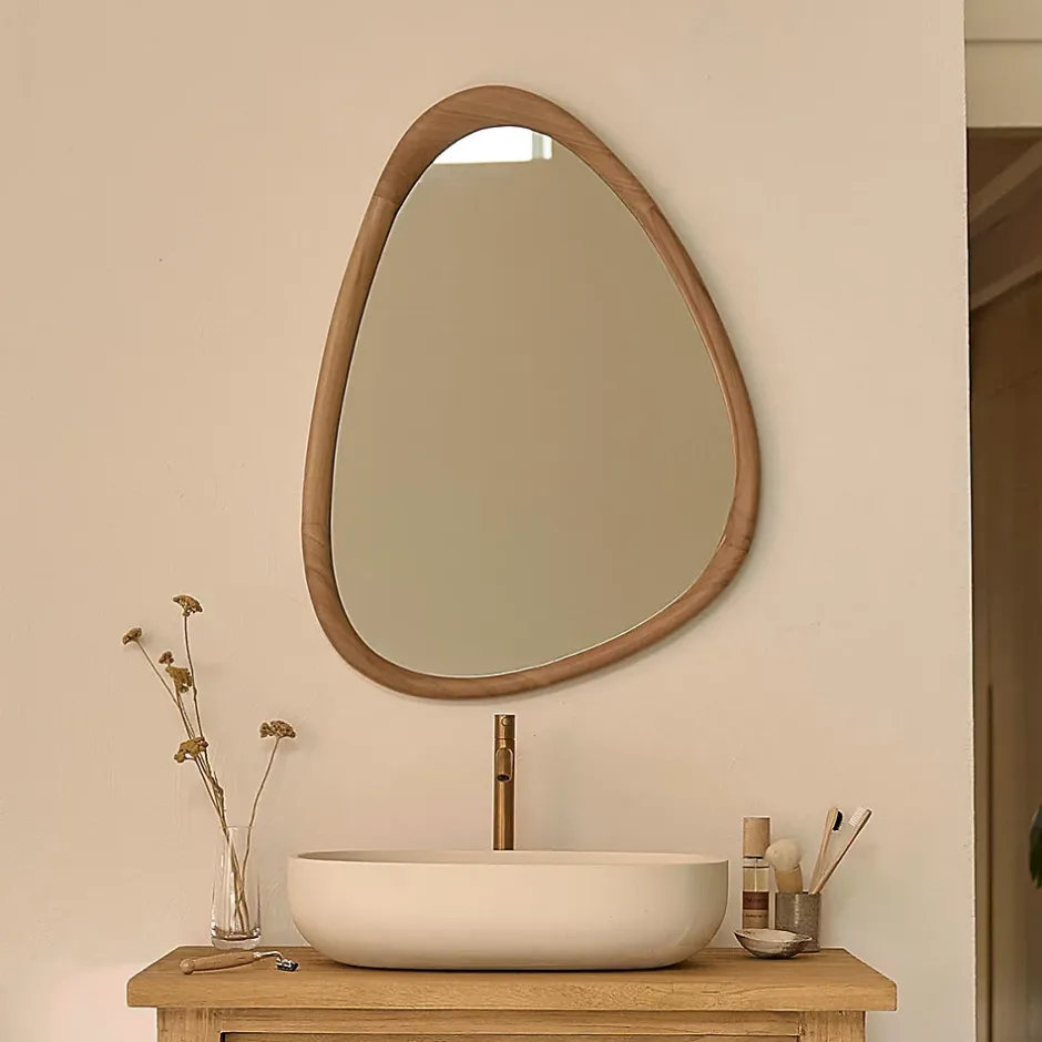 Berah Getah Miroir organique en teck massif 75x60 cm