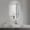 Saniland Miroir rectangle arrondi 50x100 cm lumière d'ambiance LED 2700 à 6000 K anti-buée cadre aluminium noir* Miroir Lumineux