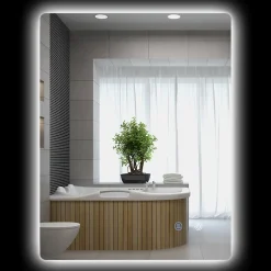 kleankin Miroir rectangulaire mural LED salle de bain - 70x50cm - 3 couleurs luminosité réglable tactile système antibuée blanc transparent* Miroir Lumineux