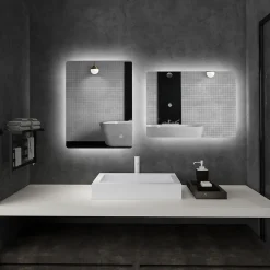 kleankin Miroir rectangulaire mural LED salle de bain - 70x50cm - 3 couleurs luminosité réglable tactile système antibuée blanc transparent* Miroir Lumineux