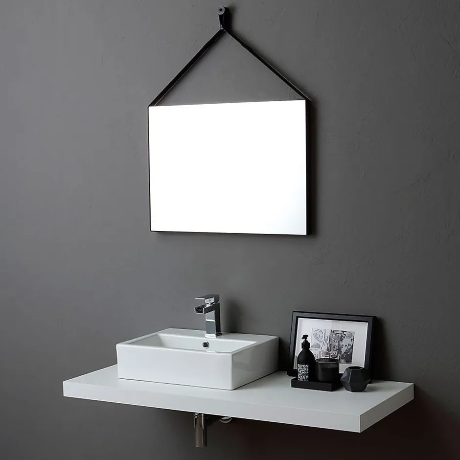 Kiamami Valentina Miroir Rectangulaire 70X50 Cm Avec Cadre En Cuir Noir Design Moderne* Miroir Grossissant