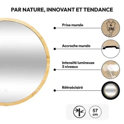 5Five Miroir rond à led 57cm Bambou -