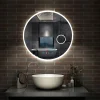AICA Sanitaire Miroir rond de salle de bain 60cm LED tricolore horloge + loupe + anti-buée + mémoire,