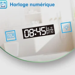 AICA Sanitaire Miroir rond de salle de bain 60cm LED tricolore horloge + loupe + anti-buée + mémoire,