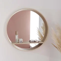 Mob-In Miroir rond en chêne avec étagère 60 cm OBLO