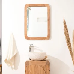 Wanda Collection Miroir rétro en teck massif 70 cm x 50cm