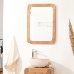 Wanda Collection Miroir rétro en teck massif 70 cm x 50cm