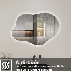 AICA Sanitaire Miroir salle de bain asymétrique 80 x 55 cm LED Éclairage réglable en 3 couleurs + anti-buée + fonction mémoire