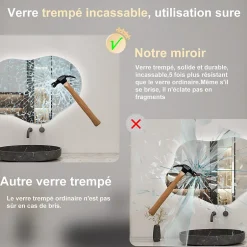 AICA Sanitaire Miroir salle de bain asymétrique 80 x 55 cm LED Éclairage réglable en 3 couleurs + anti-buée + fonction mémoire