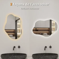 AICA Sanitaire Miroir salle de bain asymétrique 80 x 55 cm LED Éclairage réglable en 3 couleurs + anti-buée + fonction mémoire