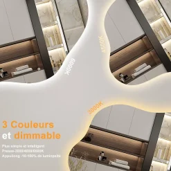 AICA Sanitaire Miroir salle de bain asymétrique 90 x 68 cm LED Éclairage réglable en 3 couleurs + anti-buée + fonction mémoire