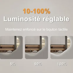AICA Sanitaire Miroir salle de bain asymétrique 90 x 68 cm LED Éclairage réglable en 3 couleurs + anti-buée + fonction mémoire