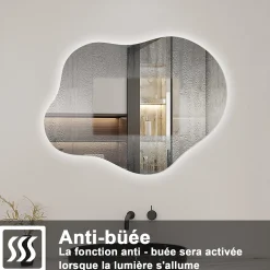 AICA Sanitaire Miroir salle de bain asymétrique 90 x 68 cm LED Éclairage réglable en 3 couleurs + anti-buée + fonction mémoire