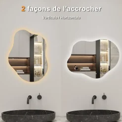 AICA Sanitaire Miroir salle de bain asymétrique 90 x 68 cm LED Éclairage réglable en 3 couleurs + anti-buée + fonction mémoire