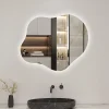 AICA Sanitaire Miroir salle de bain asymétrique 60 x 50 cm LED Éclairage réglable en 3 couleurs + anti-buée + mémoire* Miroir Lumineux