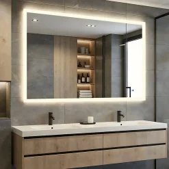 Artforma Miroir Salle de Bain avec Eclairage 120x70, Miroir LED avec Tactile et Fonction Anti-buée, Systeme Couleur DUAL LED