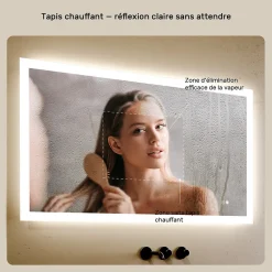 Artforma Miroir Salle de Bain avec Eclairage 120x70, Miroir LED avec Tactile et Fonction Anti-buée, Systeme Couleur DUAL LED