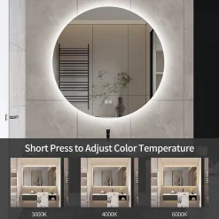 ProximaX Miroir Salle de Bain avec Éclairage - Rond 80 cm - Miroir LED Salle de Bain - avec Anti-buée et 3 Couleur Changeable