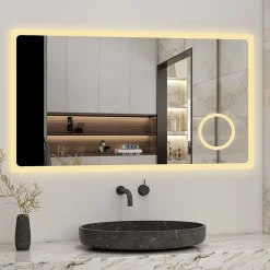 AICA Sanitaire Miroir salle de bain bluetooth + loupe + horloge + tricolore + anti-buée 100x60cm dimmable,mémoire,tactile,led,