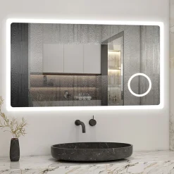 AICA Sanitaire Miroir salle de bain bluetooth + loupe + horloge + tricolore + anti-buée 100x60cm dimmable,mémoire,tactile,led,