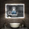 AICA Sanitaire Miroir salle de bain Bluetooth 80x60cm tricolore avec loupe 3x, dimmable, mémoire et anti-buée, IP44 Miroir LED,