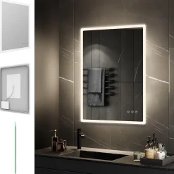 Saniverre Miroir salle de bain BOLEO 80 x 120 cm LED lumineux 2100 lms anti-buée + réglage intensité & couleur -* Miroir Lumineux