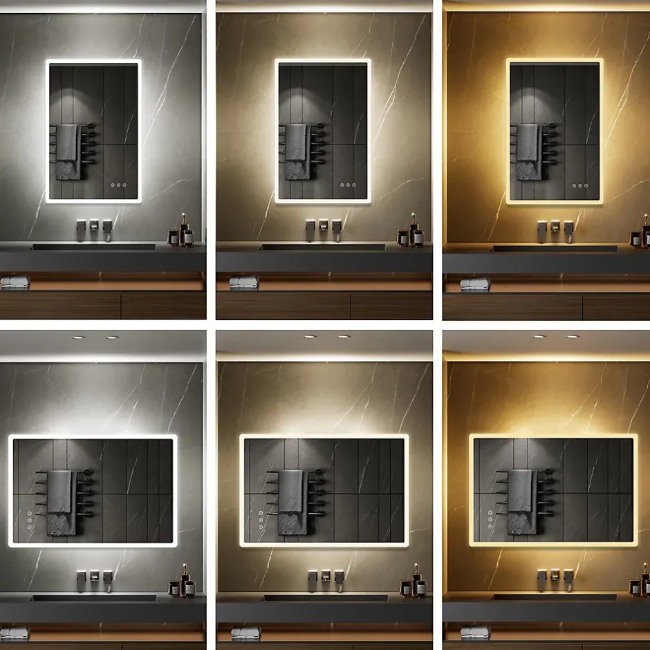 Saniverre Miroir salle de bain BOLEO 80 x 120 cm LED lumineux 2100 lms anti-buée + réglage intensité & couleur -* Miroir Lumineux