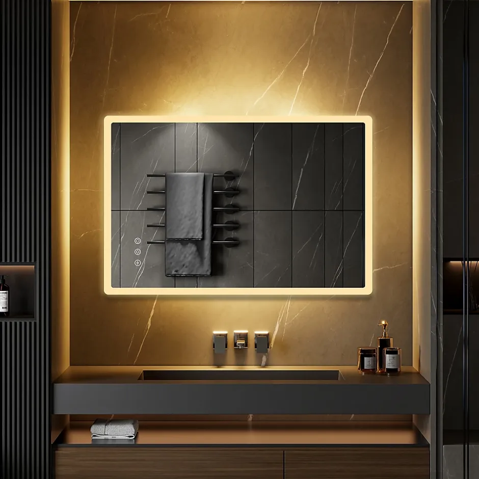 Saniverre Miroir salle de bain BOLEO 80 x 120 cm LED lumineux 2100 lms anti-buée + réglage intensité & couleur -* Miroir Lumineux