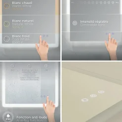 Saniverre Miroir salle de bain BOLEO 60 x 80 cm LED lumineux 2100 lms anti-buée + réglage intensité & couleur -* Miroir Lumineux
