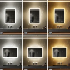 Saniverre Miroir salle de bain BOLEO 60 x 80 cm LED lumineux 2100 lms anti-buée + réglage intensité & couleur -* Miroir Lumineux
