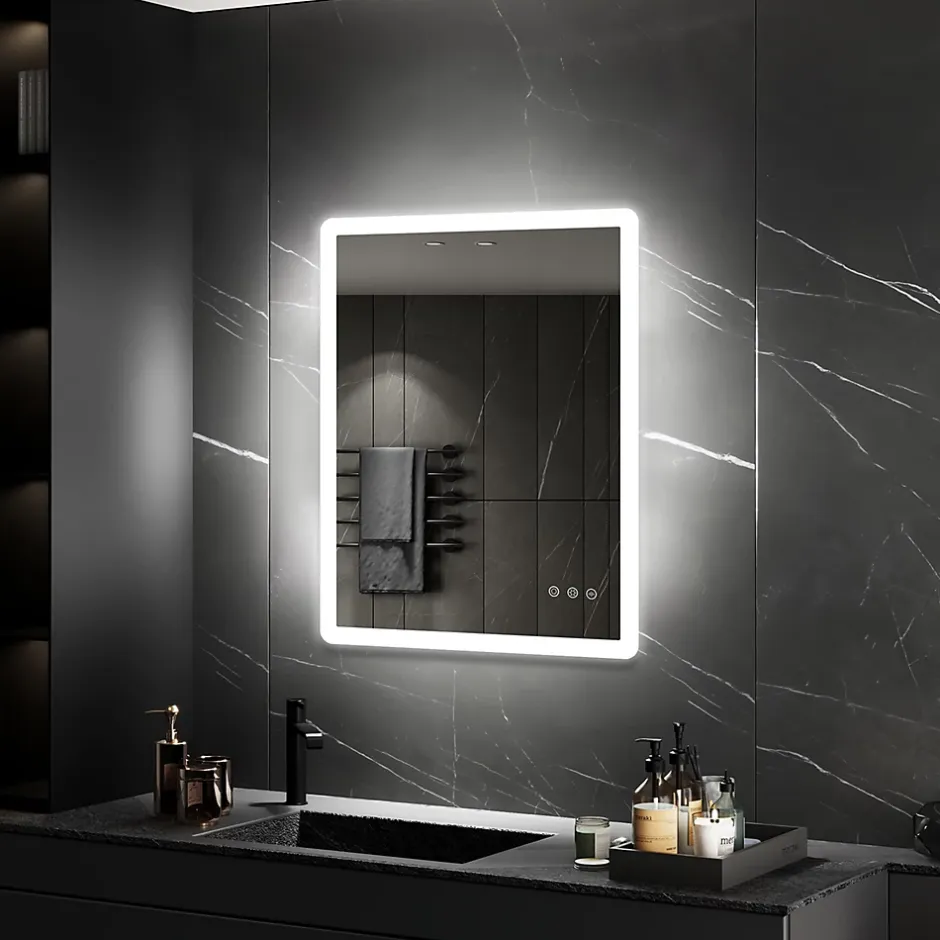 Saniverre Miroir salle de bain BOLEO 60 x 80 cm LED lumineux 2100 lms anti-buée + réglage intensité & couleur -* Miroir Lumineux