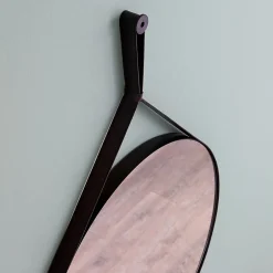 Kiamami Valentina Miroir Salle De Bain Design Avec Cadre En Cuir Noir Diamètre 60 Cm* Miroir Grossissant