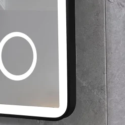 Luxury Bain Miroir salle de bain LED 110x60cm anti buée avec cadre en aluminium noir et loupe x3 LB-4685B* Miroir Lumineux