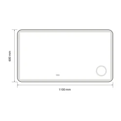 Luxury Bain Miroir salle de bain LED 110x60cm anti buée avec cadre en aluminium noir et loupe x3 LB-4685B* Miroir Lumineux