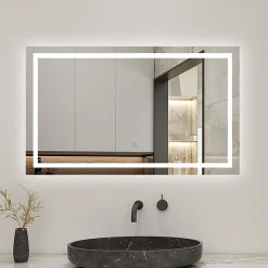 AICA Sanitaire Miroir salle de bain led anti-buée, avec éclairage LED 80 x 60cm réversible, IP44 commande par effleurement,* Miroir Lumineux