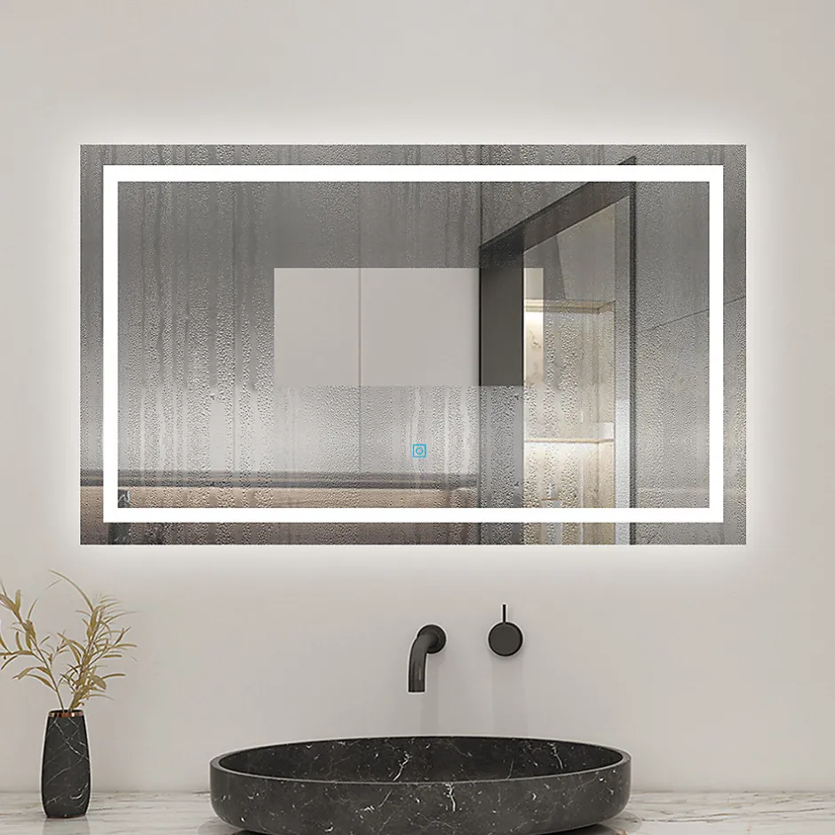 AICA Sanitaire Miroir salle de bain led anti-buée, avec éclairage LED 80 x 60cm réversible, IP44 commande par effleurement,* Miroir Lumineux