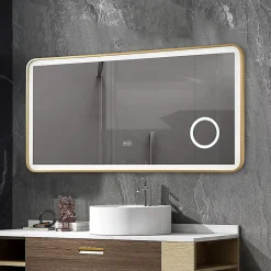 Luxury Bain Miroir salle de bain LED 90x60cm anti buée avec cadre en aluminium doré et loupe x3 LB-4685G* Miroir Lumineux