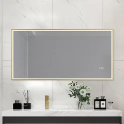 Luxury Bain Miroir salle de bain LED 90x60cm anti buée avec cadre doré LB-126080G* Miroir Lumineux
