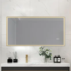 Luxury Bain Miroir salle de bain LED 90x60cm anti buée avec cadre doré LB-126080G* Miroir Lumineux