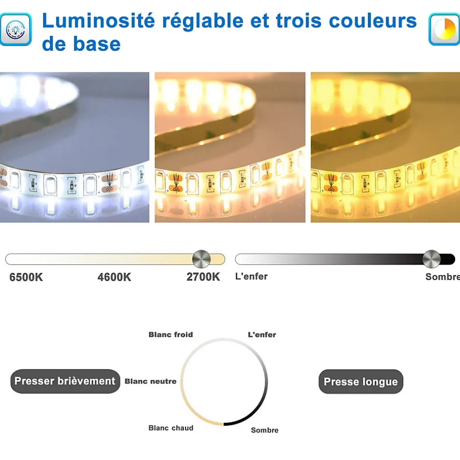 AICA Sanitaire Miroir salle de bain LED 45x80cm tricolore + anti-buée + dimmable + mémoire,