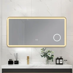 Luxury Bain Miroir salle de bain LED 120x60cm anti buée avec cadre en aluminium doré et loupe x3 LB-4685G