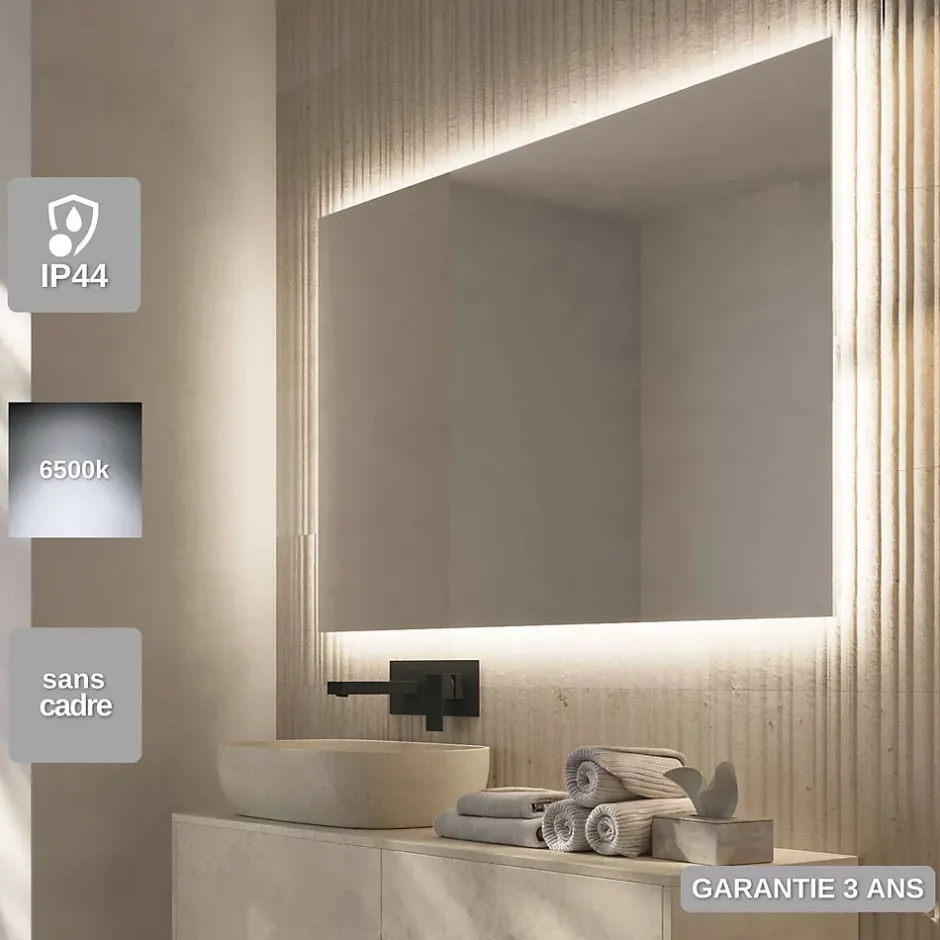 Ledimex Miroir Salle de Bain LED Rétro-Éclairé (6500K) - 120x80cm - Verre Sécurité 5mm - SUECIA* Miroir Lumineux