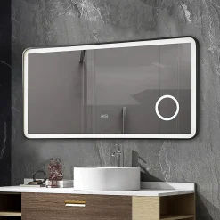 Luxury Bain Miroir salle de bain LED 120x60cm anti buée avec cadre en aluminium noir et loupe x3 LB-4685B* Miroir Lumineux