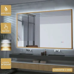 Ledimex Miroir Salle de Bain LED Réglable 120x80cm - Or Brossé - Commandes Tactiles & Anti-Buée - CALIFORNIA* Miroir Lumineux