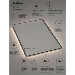 Ledimex Miroir Salle de Bain LED Réglable 120x80cm - Or Brossé - Commandes Tactiles & Anti-Buée - CALIFORNIA* Miroir Lumineux