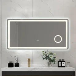 Luxury Bain Miroir salle de bain LED 90x60cm anti buée avec LED 3 couleurs et loupe x3 LB-3612* Miroir Lumineux