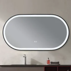 Luxury Bain Miroir salle de bain LED ovale 110x60cm anti buée avec cadre en aluminium noir- LuxuryBain* Miroir Lumineux