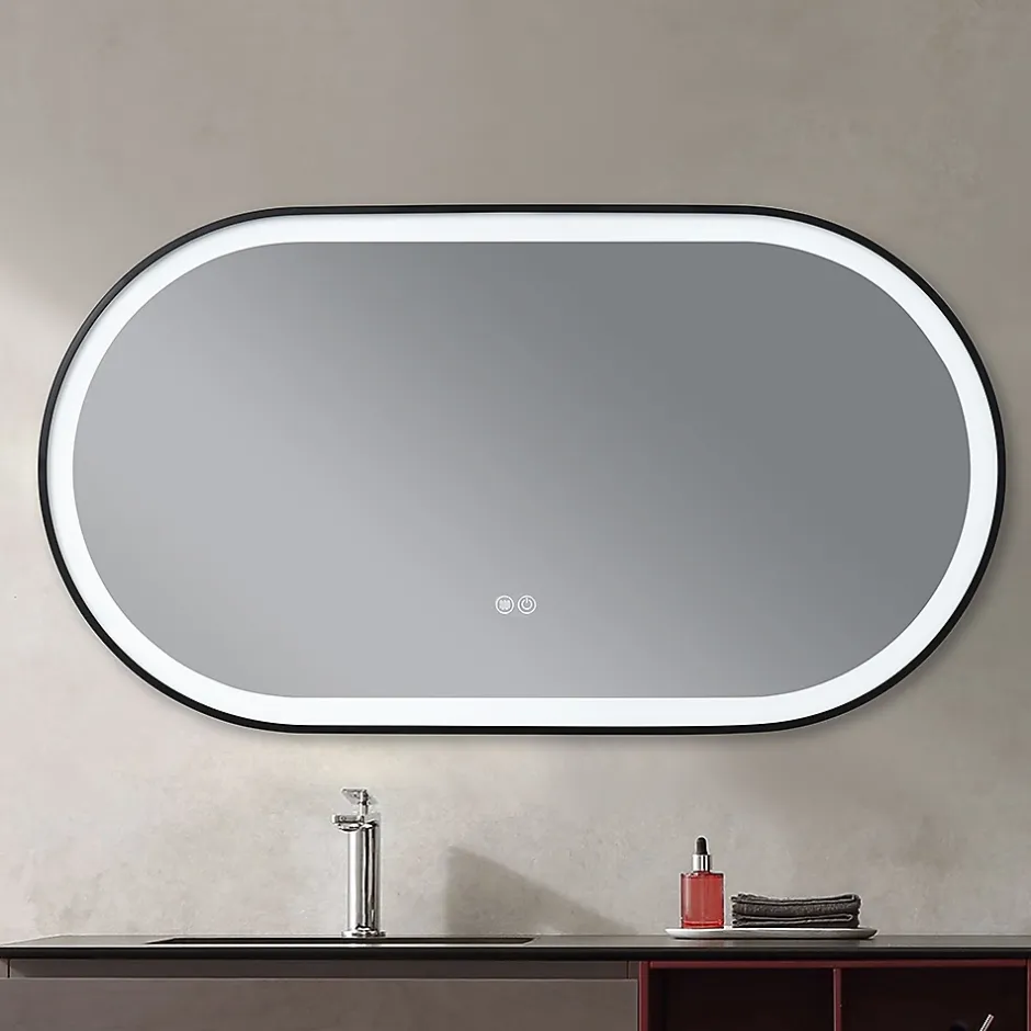 Luxury Bain Miroir salle de bain LED ovale 110x60cm anti buée avec cadre en aluminium noir- LuxuryBain* Miroir Lumineux
