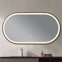 Luxury Bain Miroir salle de bain LED ovale 110x60cm anti buée avec cadre en aluminium noir- LuxuryBain* Miroir Lumineux